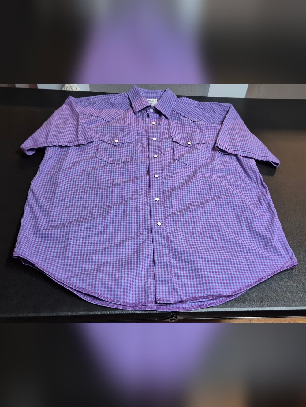 Rough Stock by Panhandle Slim Men's XL Western Shirt Purple Gingham Pearl Snap